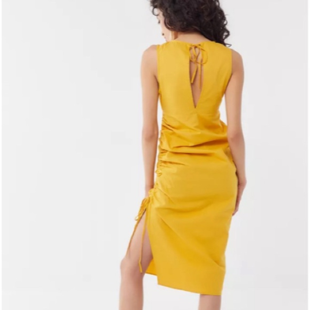 Urban‎ Outfitters Yellow Cotton Jackie Cinched Sleeveless Midi Dress Size Medium - Picture 3 of 12